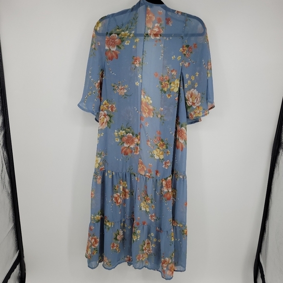 Bathing Suit Cover Up American Eagle Floral Print Chiffon Swim Kimono Blue - Picture 7 of 15